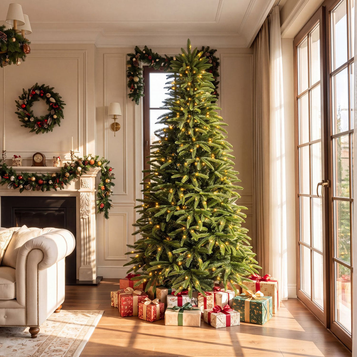 6 FT Pre-Lit Artificial Christmas Tree with 3 Gift Boxes and 780 Lush Branch Tips