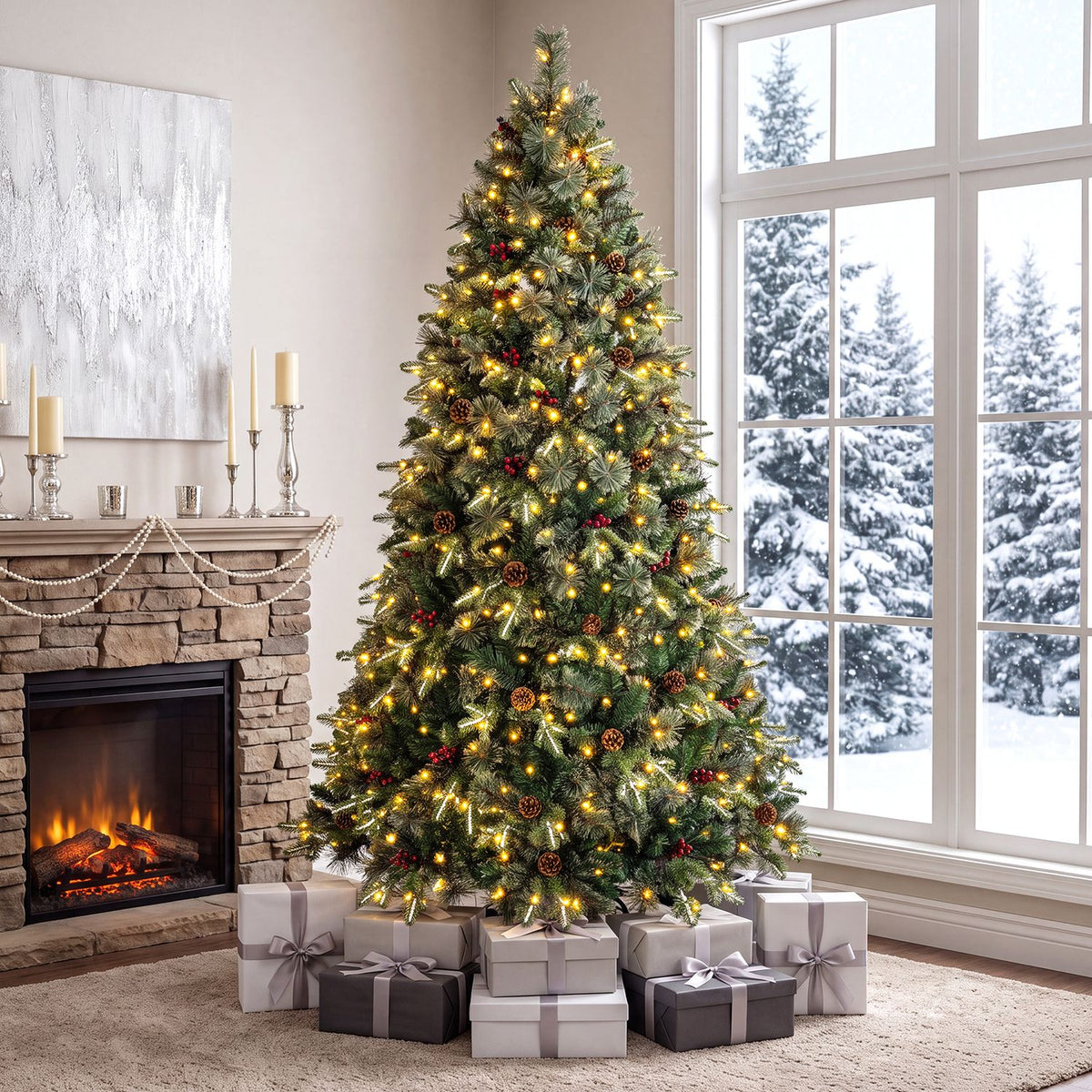 6 FT Pre-Lit Artificial Christmas Tree with Dual-Color LED Lights and 9 Modes