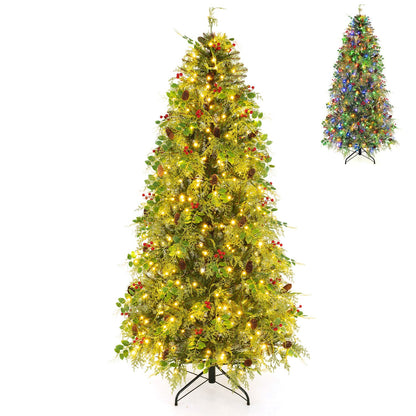 6 FT Pre-Lit Artificial Christmas Tree with Warm White and Multicolor LED Lights for Indoor