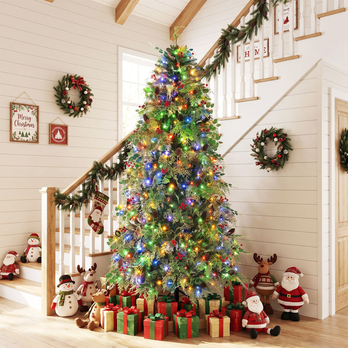 6 FT Pre-Lit Artificial Christmas Tree with Warm White and Multicolor LED Lights for Indoor