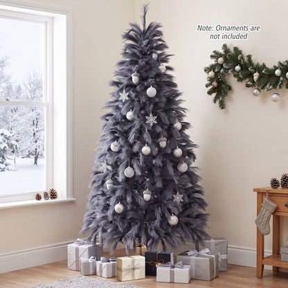 6 FT Pre-Lit Christmas Tree with Feather-Inspired Branch Tips