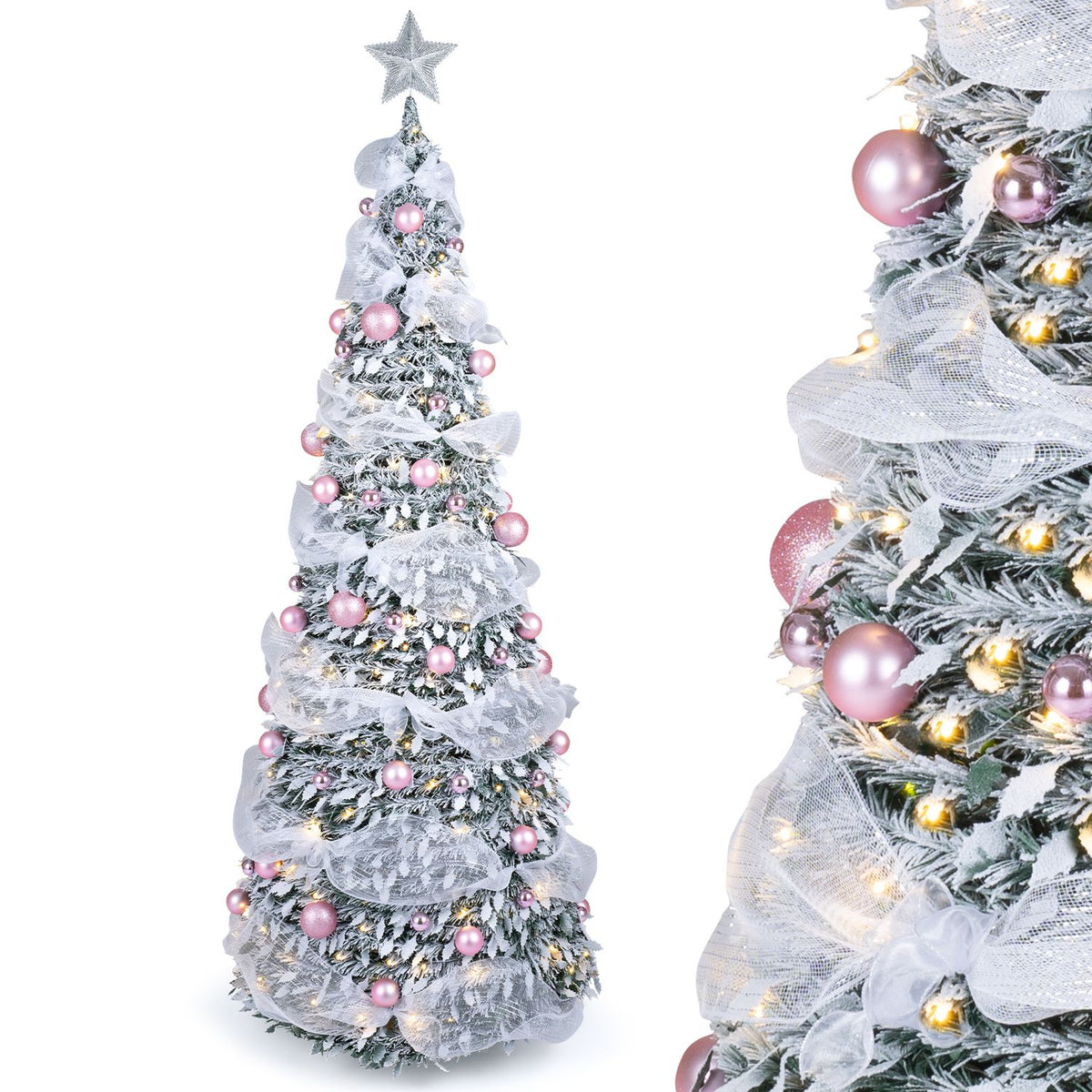 7 FT Pre-Lit Pop up Christmas Tree with 150/180 Warm White LED Lights and 8 Modes