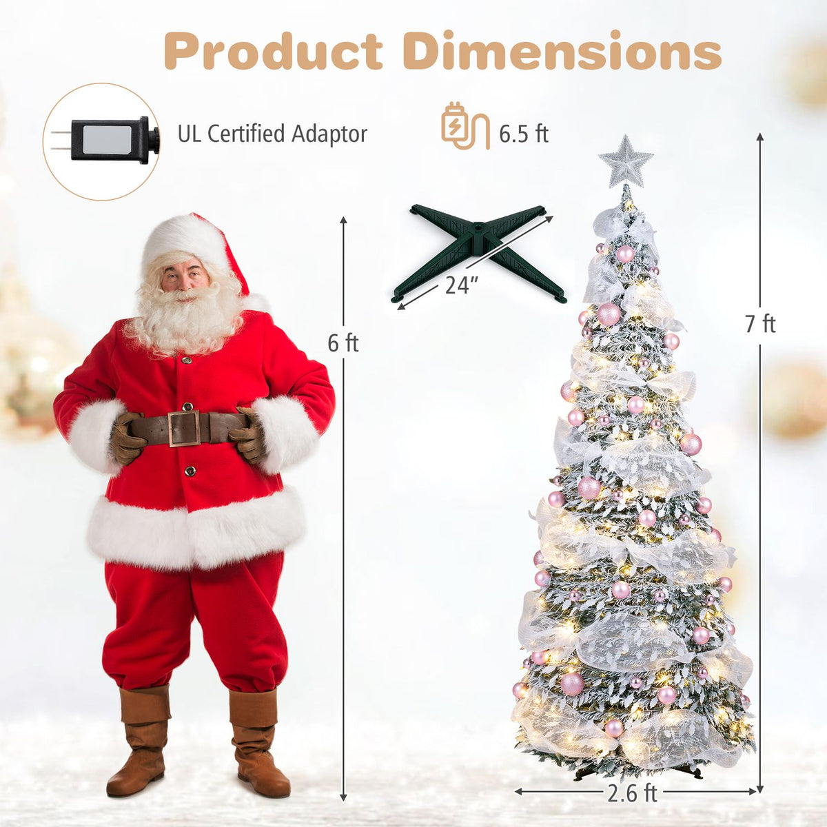 7 FT Pre-Lit Pop up Christmas Tree with 150/180 Warm White LED Lights and 8 Modes