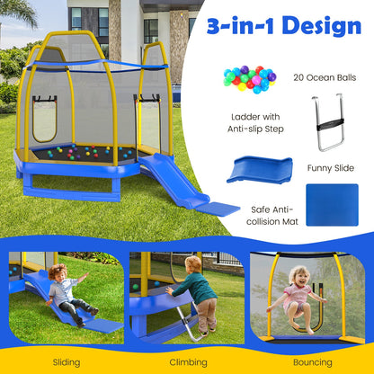 7 Feet Trampoline with Ladder and Slide for Indoor and Outdoor