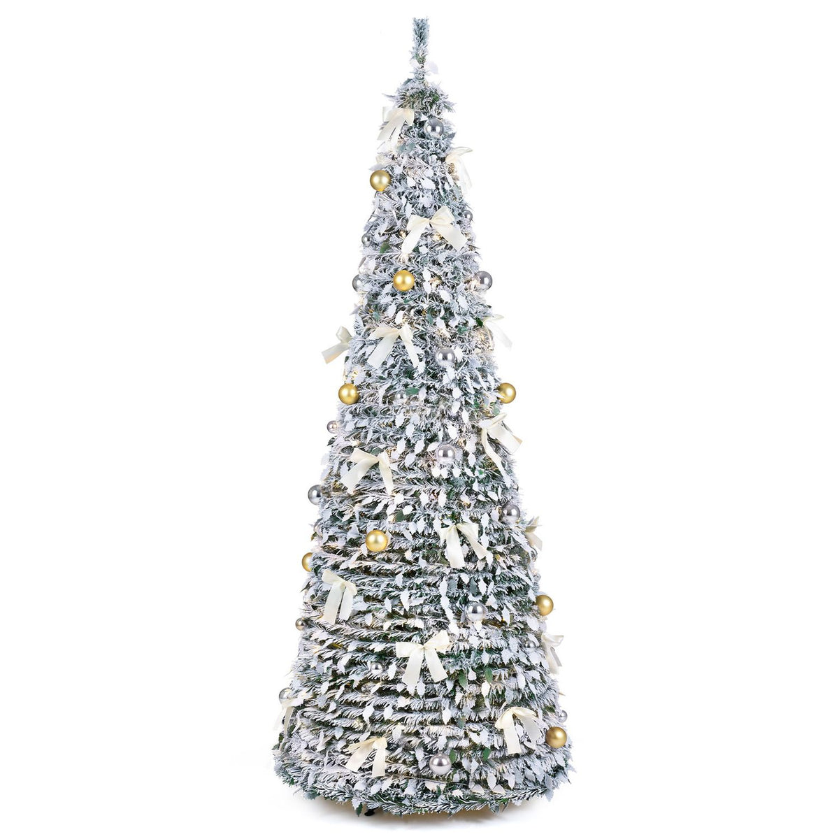 6 ft Pop Up Flocked Christmas Tree with 20/30 Christmas Bows and 35 Christmas Balls