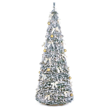 6 ft Pop Up Flocked Christmas Tree with 20/30 Christmas Bows and 35 Christmas Balls