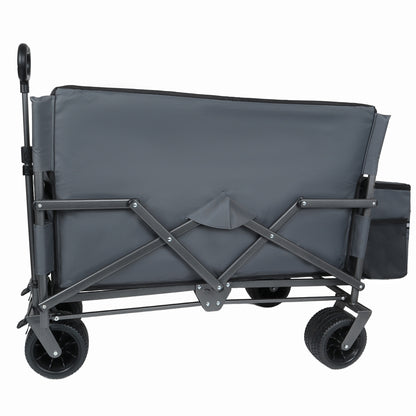 3-in-1 Folding Wagon Cart with Bench Seat, patent protection- Includes 1 ice pack, 500lbs Heavy-Duty Utility Wagon, 180L
