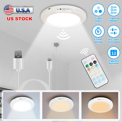 Magnetic Flush Ceiling Light Rechargeable Motion Sensor Ceiling Light Wireless Ceiling Light with Timer Remote Stepless Dimmable for Closet Stairs Gar