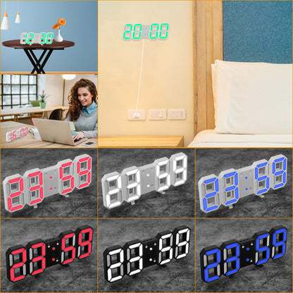 3D LED Digital Wall Clock with Sound Control and Temperature