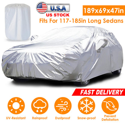 Full Car Cover 189x69x47in All Weather UV Protection for Sedans