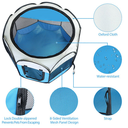 Foldable Pet Playpen with Mesh Panels and Zipper Top
