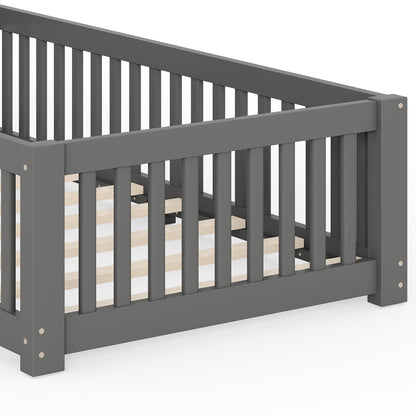 Montessori Floor Bed with Safety Guardrails and Lockable Door