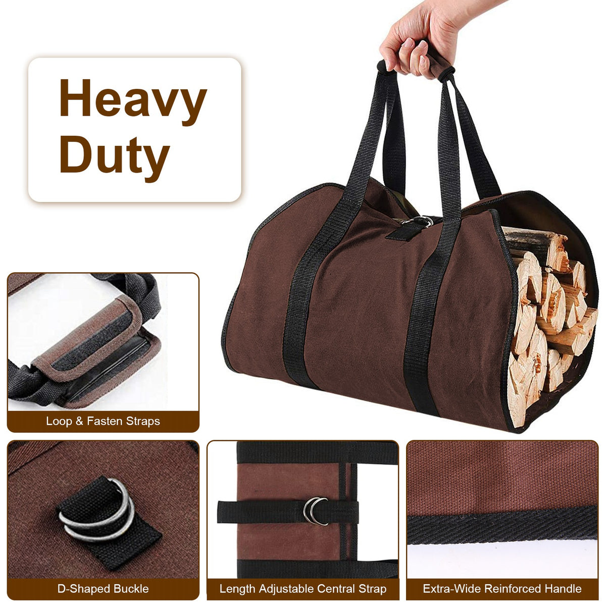 Firewood Carrier Bag with Handles - Durable Log Holder
