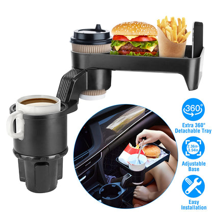 Car Cup Holder Tray with 360° Rotating Organizer
