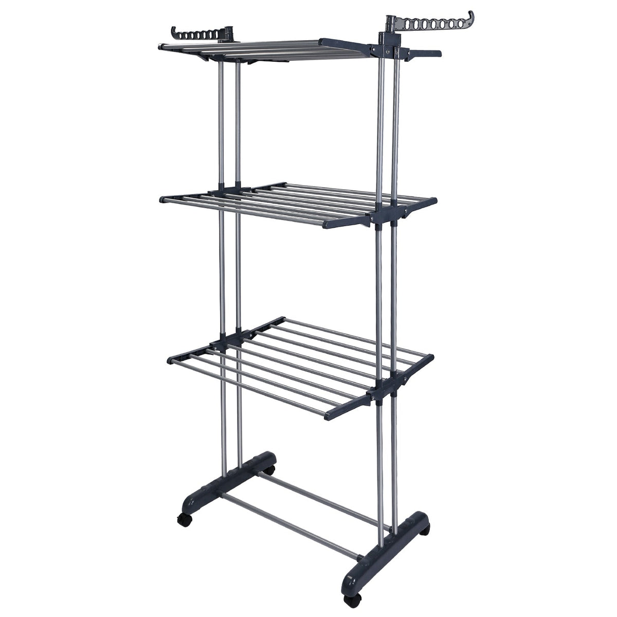 Clothes Drying Rack Rolling Collapsible Laundry Dryer Hanger Stand Rail ShelveWardrobe Clothing Drying Racks w/ Dual Side Wings