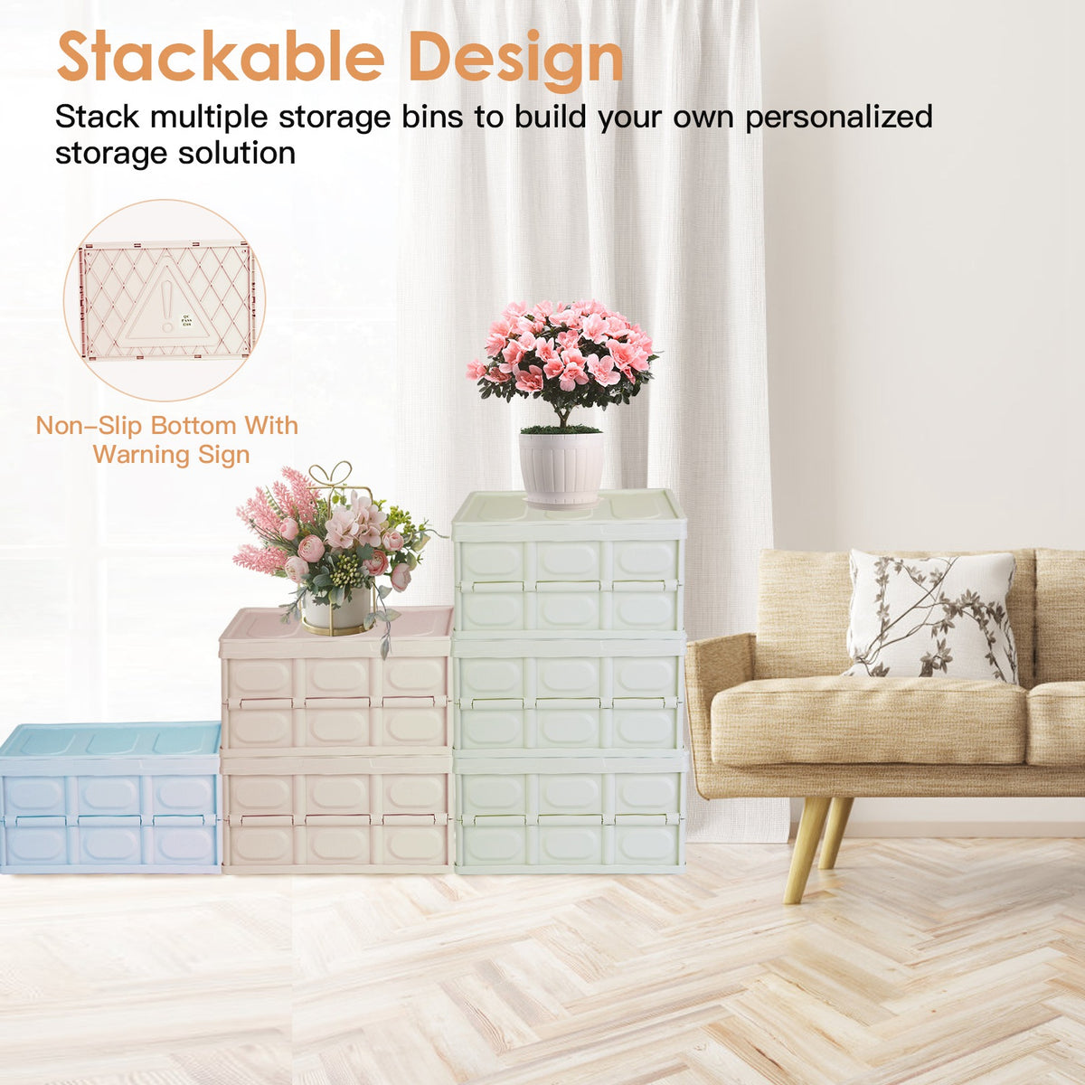 Collapsible Storage Bins with Lids - 2 Pack Stackable Organizer