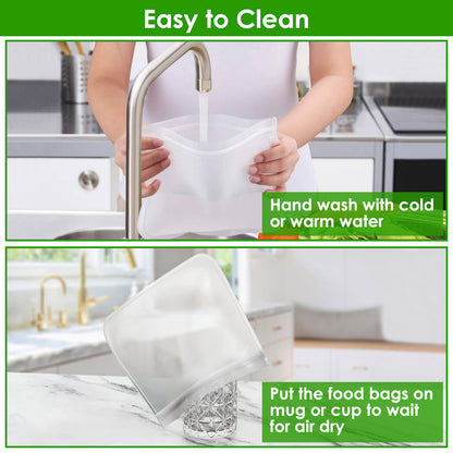 Reusable Food Storage Bags Set of 20 - Leakproof PEVA Freezer Bags