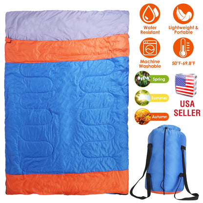 Double Sleeping Bag for 2-3 People - Water Resistant Cotton