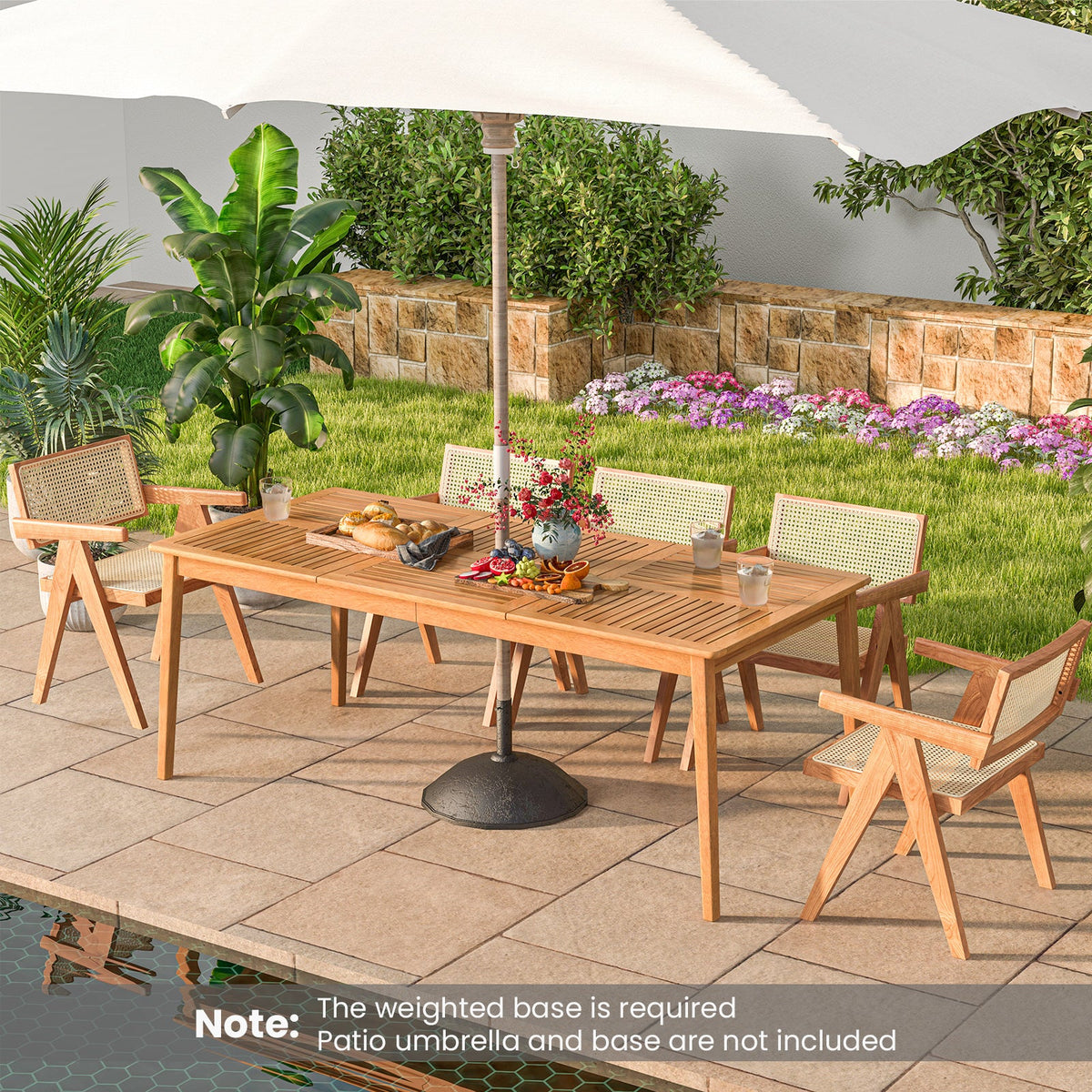 8-Person Outdoor Acacia Wood Dining Rectangular Bistro Table with Umbrella Hole