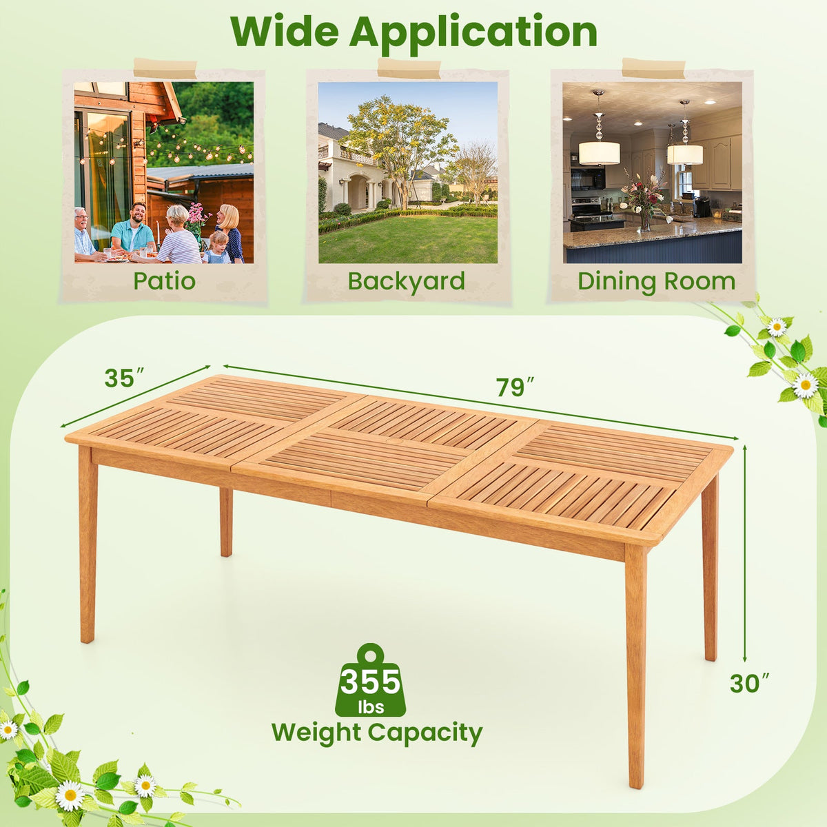8-Person Outdoor Acacia Wood Dining Rectangular Bistro Table with Umbrella Hole