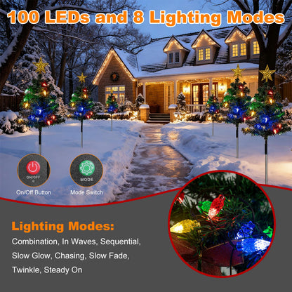 Solar Christmas Tree Pathway Lights with 100 LED & 8 Modes