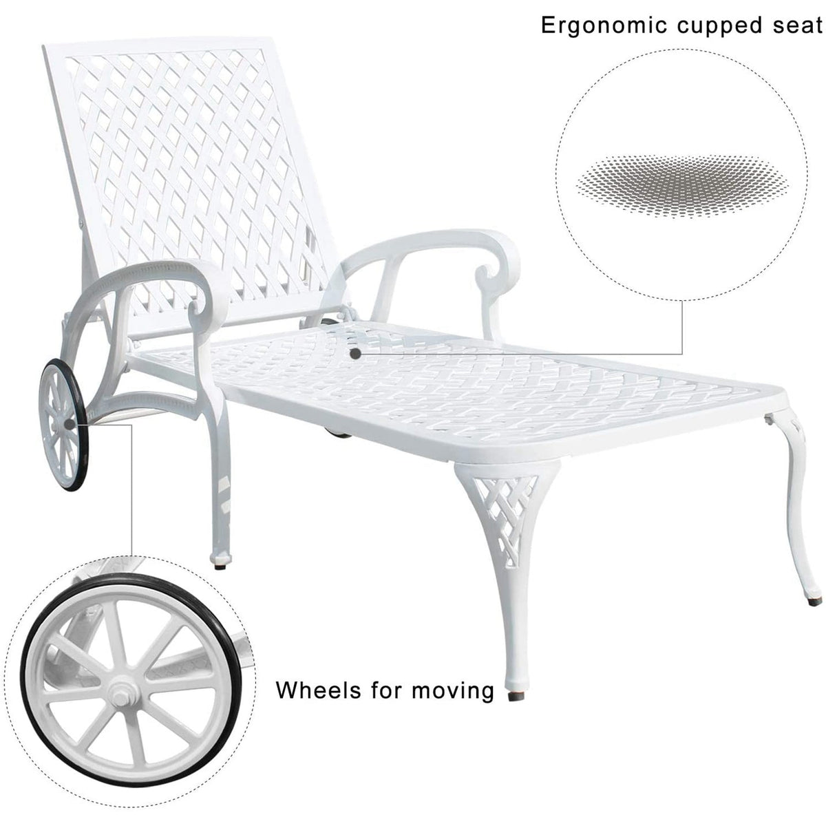 Aluminum Lounge Chair with Wheels & 3-Position Reclining Backrest