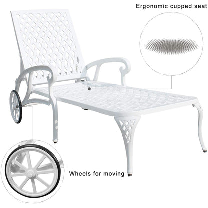 Aluminum Lounge Chair with Wheels & 3-Position Reclining Backrest