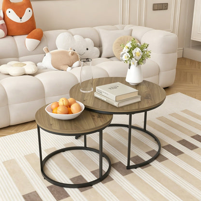 Nesting Coffee Table Set of 2 with Marble Pattern Tops
