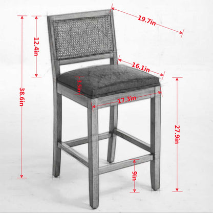 Solid Rubberwood Rattan Back Counter Stools Set of 2