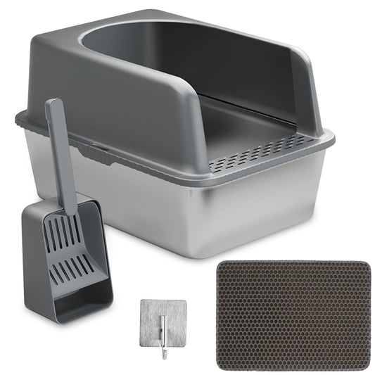 Enclosed Stainless Steel Cat Litter Box with Lid - Large