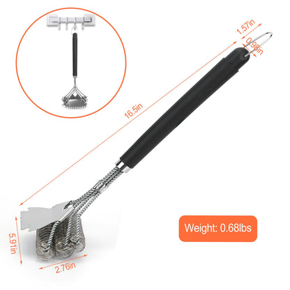 BBQ Grill Cleaning Brush with Scraper 16.5 Inch Handle