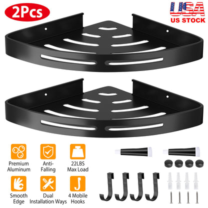 Corner Shower Caddy Shelf 2-Pack - Adhesive Wall Mount Aluminum