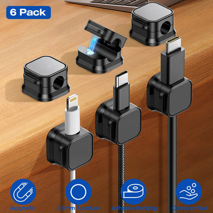 Magnetic Cable Clips 6-Pack - Adhesive Cord Organizer
