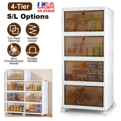 4-Tier Stackable Storage Bins with Wheels and Magnetic Door