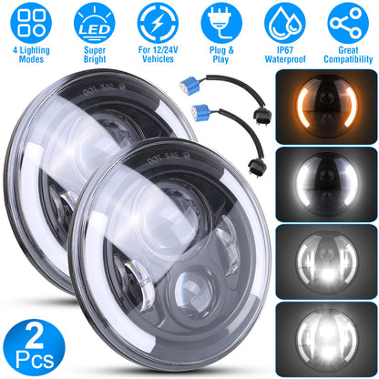 7 Inch Round LED Headlight with Halo DRL & Turn Signal