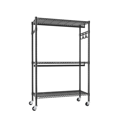 Rolling Clothes Rack with 3 Shelves, 2 Rods & Wheels