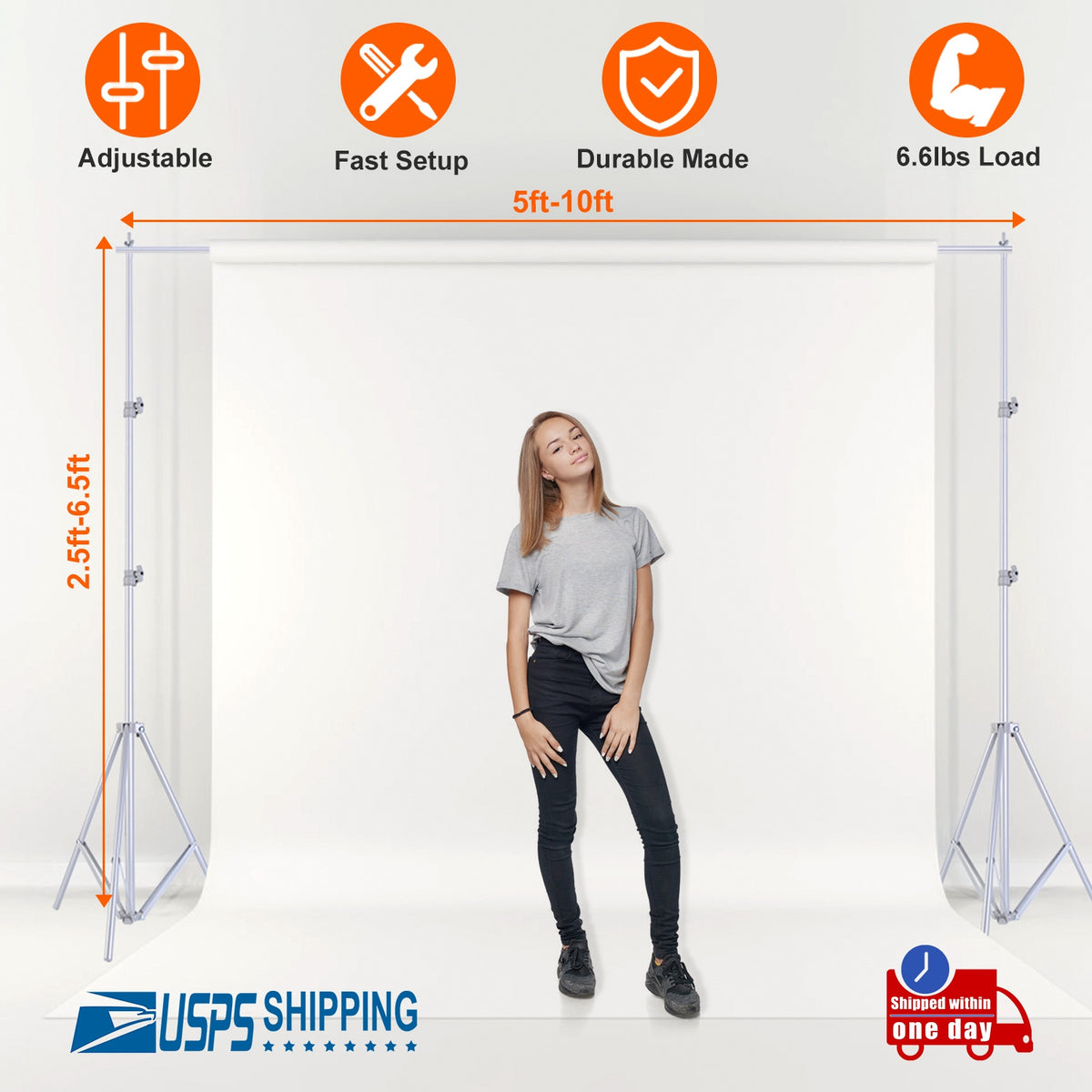 Backdrop Stand 6.5x10ft Adjustable Photography Support System