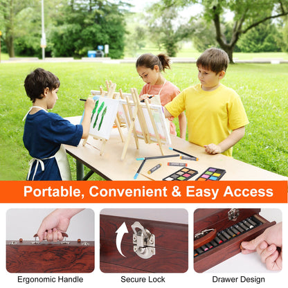 140-Piece Art Supply Set in Wooden Box with Pencils & Paints