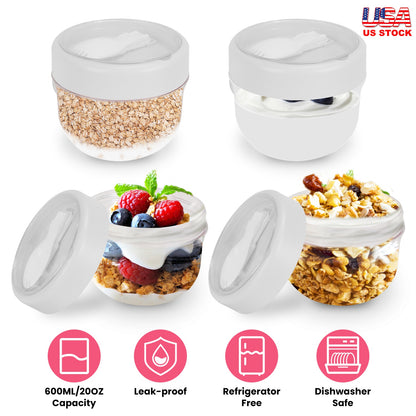 Overnight Oats Containers with Lids and Spoons, 20oz, 4-Pack