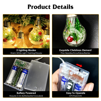 Snow Globe String Lights 10 LED Battery Powered Christmas Decor