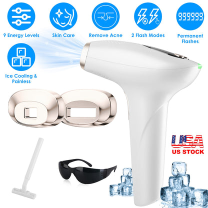 3 In 1 Ice Cooling Laser Hair Removal Painless Permanent At-Home IPL Hair Removal with 999,999 Flashes 9 Energy Levels 2 Flash Modes for Armpits Legs
