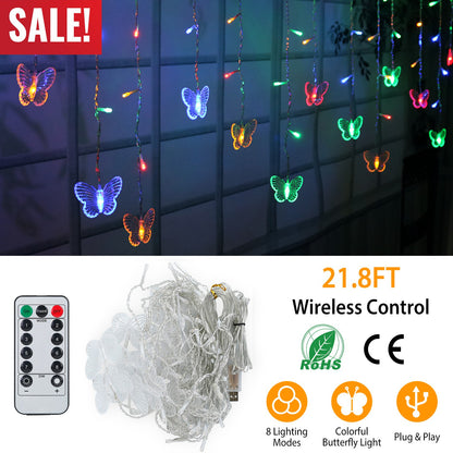 Butterfly Curtain String Lights with Remote - 96 LED, 11.5ft