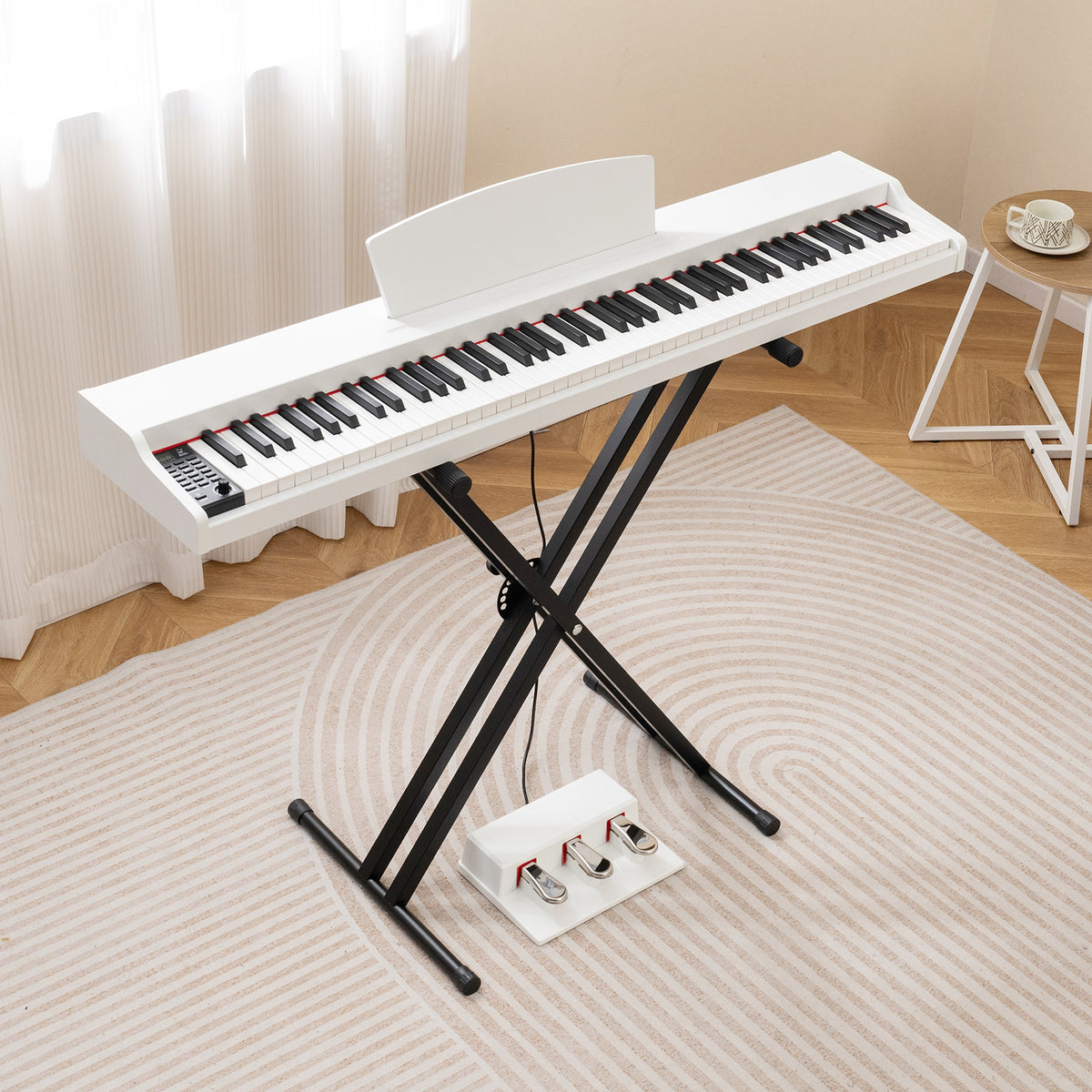 88-Key Keyboard Piano Set with Adjustable Stand-White