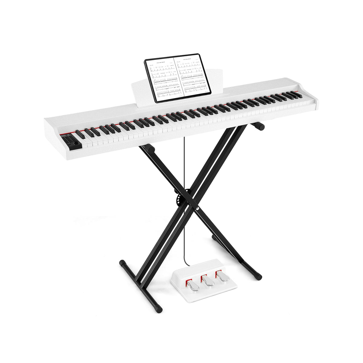 88-Key Keyboard Piano Set with Adjustable Stand-White