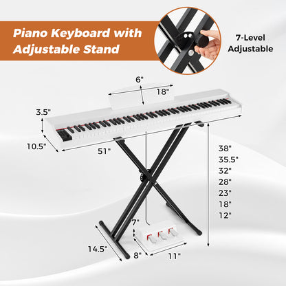 88-Key Keyboard Piano Set with Adjustable Stand-White