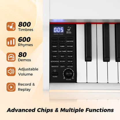 88-Key Keyboard Piano Set with Adjustable Stand-White
