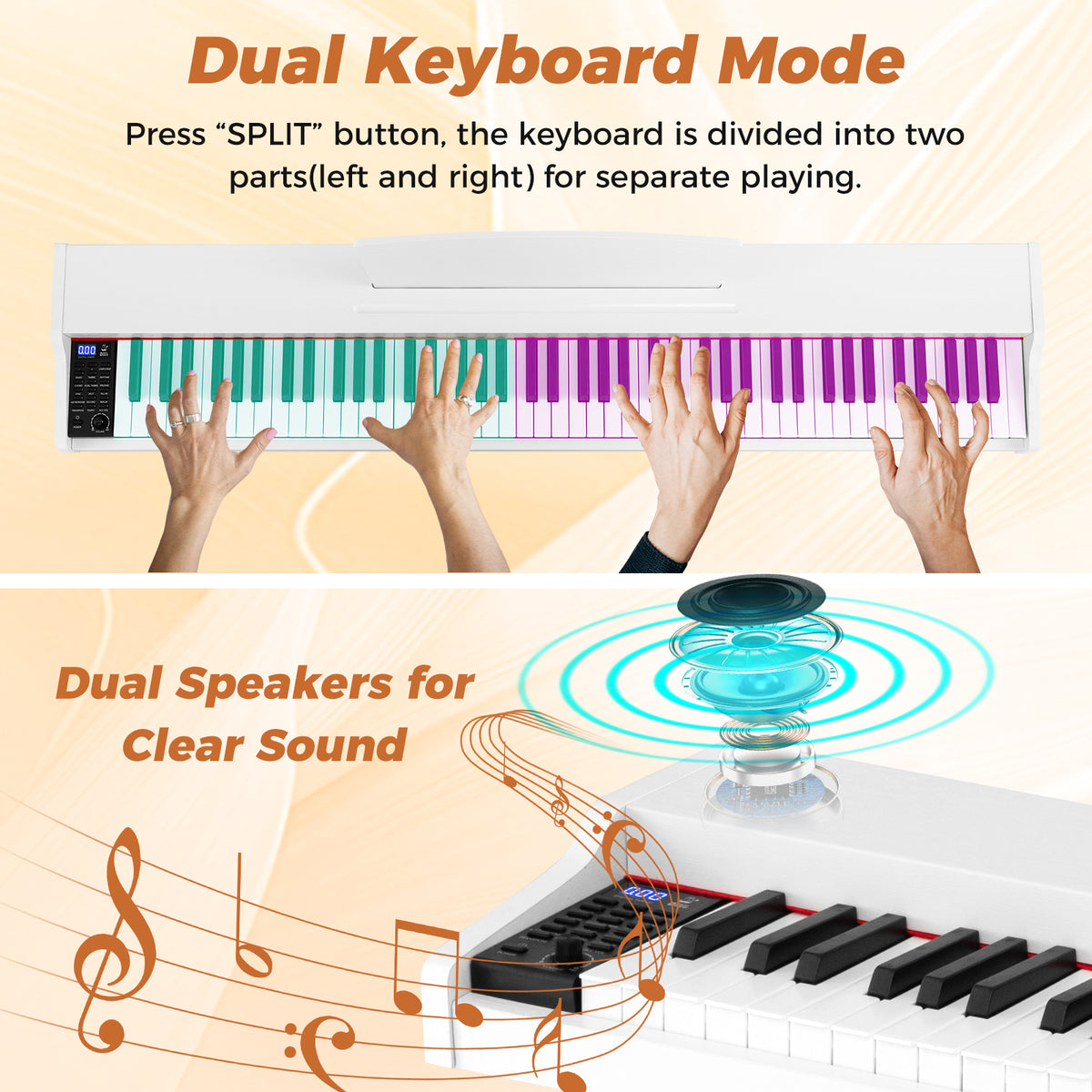 88-Key Keyboard Piano Set with Adjustable Stand-White
