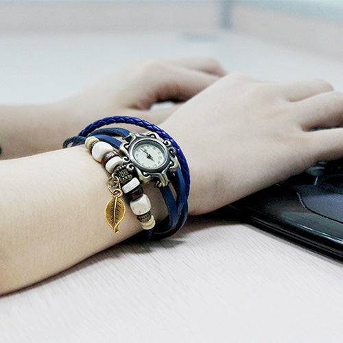 Leather Tree Leaf Women's Watches-blue