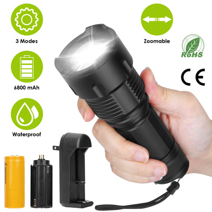 Rechargeable LED Flashlight with Zoomable Focus & 3 Modes