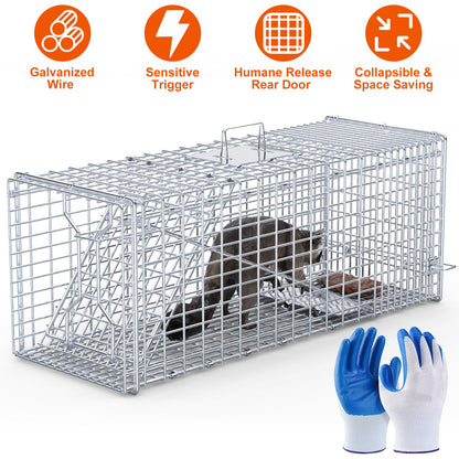 Live Animal Trap Cage 37x14x15in Humane Catch & Release